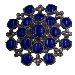 Vintage 1930’s Pot Metal Lapis Glass Marcasite Brooch